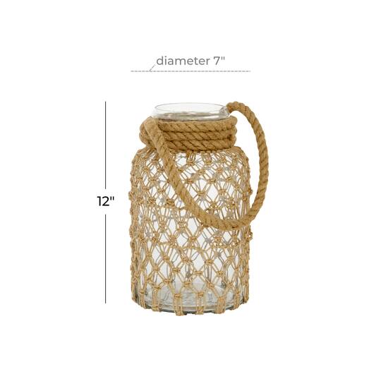 Brown Glass Coastal Lantern, 12" x 7" x 8"